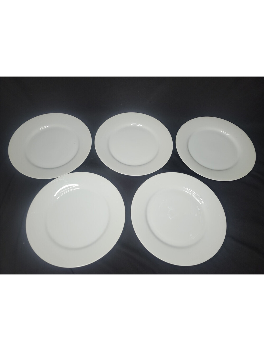 Set of 5 Crate and Barrel 11" Dinner Plates Rimmed White Porcelain   NEW